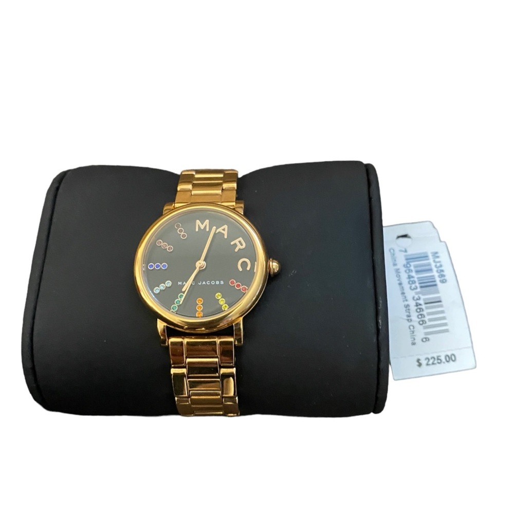 Marc by Marc Jacobs Womens Classic Rainbow Crystal Black Dial Gold Tone Watch - Picture 4 of 7